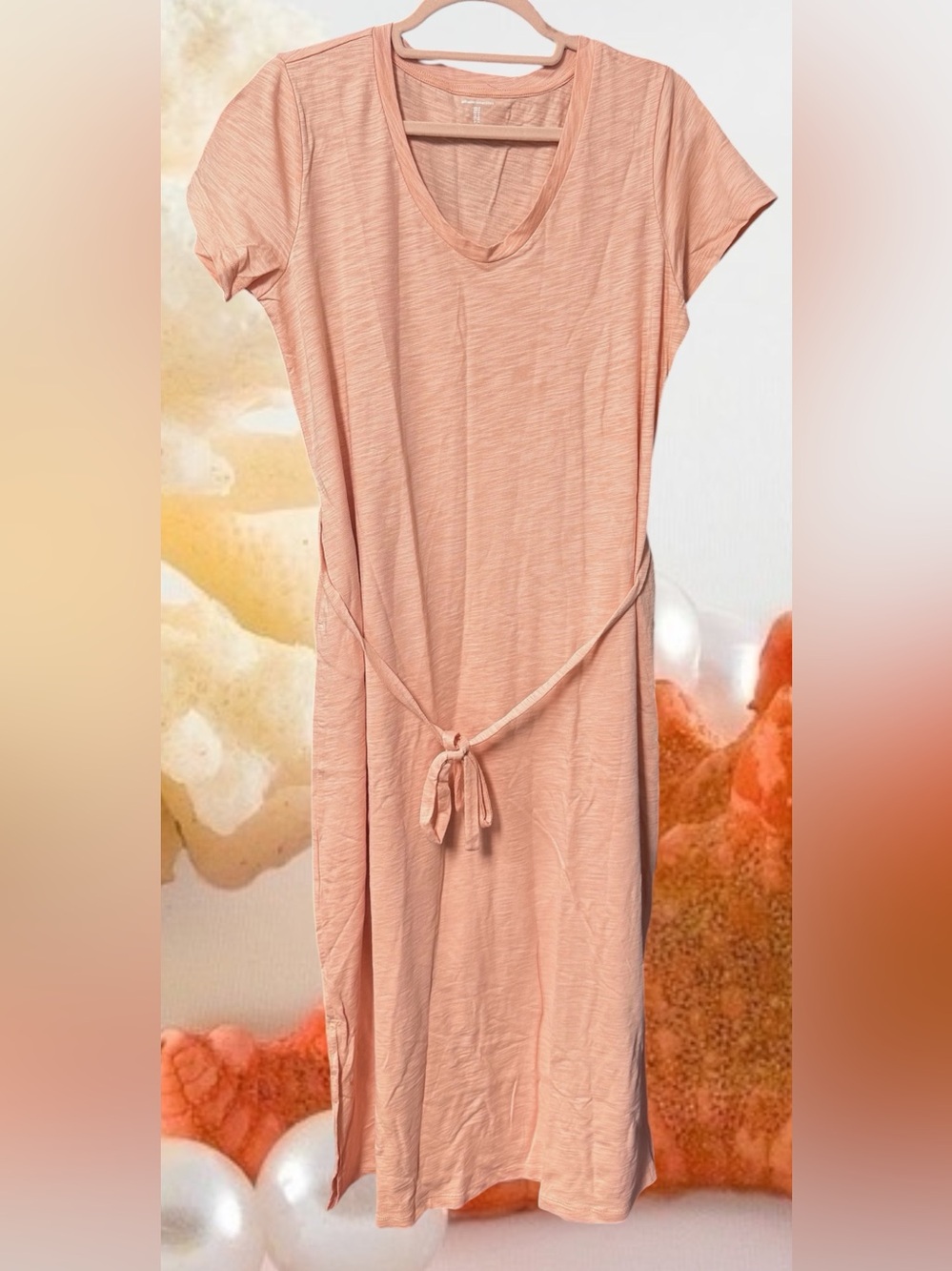 Amazon women’s size medium maxi T-shirt dress solid light coral peach pocket new